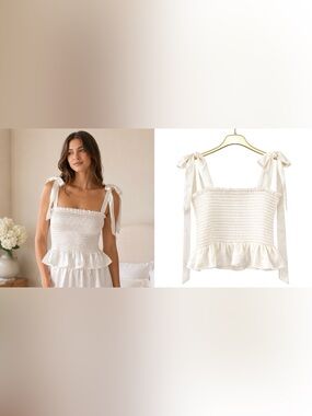 Sleeper New! Sleeper Ivory Silk Satin Smocked Bow Top 🤍